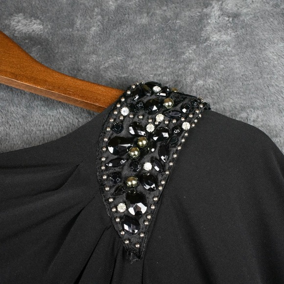 R M Richards Womens 14 One-Shoulder Draped Dress‎ Black Jewel Cocktail Party LBD - Picture 9 of 14